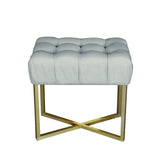 Modern Dua Rectangle Velvet Tufted Stool, Grey (12"x20"x19.25")