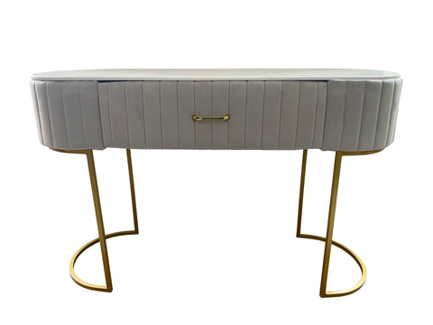 Harper velvet upholstered table with faux marble top
