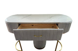 Harper velvet upholstered table with faux marble top