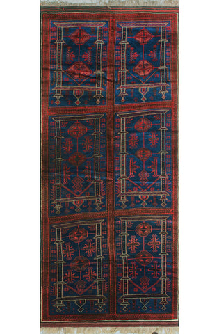 Semi Antique Fabayo Blue/Red Runner, 5'5" x 12'4"