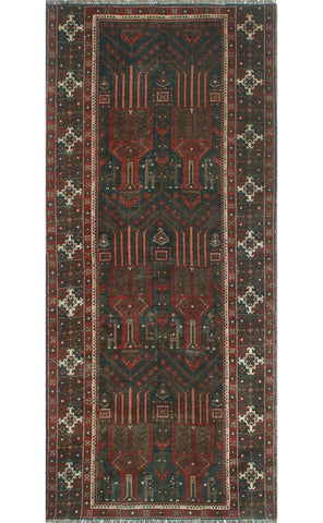Semi Antique Aescby Charcoal/Rust Runner, 3'9" x 8'3"