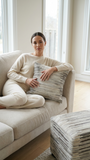 Maxwell Grey Striped Genuine Cowhide Leather Throw Pillow