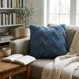 Hadley Blue Handmade Square Cotton Chevron Throw Pillow (Cover & Insert)