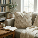 Hadley Ivory Handmade Square Cotton Chevron Throw Pillow (Cover & Insert)