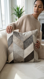 Ashton Square Chevron Patchwork Genuine Tricolor Cowhide Throw Pillow Cover & Insert
