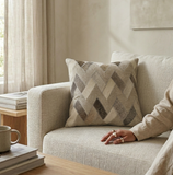 Owen Chevron Patchwork Genuine Cowhide & Wool Throw Pillow (Cover & Insert)