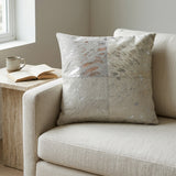 Dakota Luxury Metallic Cowhide Patchwork Pillow – Natural Ivory & Silver Splatter