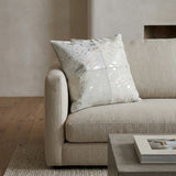 Dakota Luxury Metallic Cowhide Patchwork Pillow – Natural Ivory & Silver Splatter