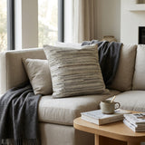 Maxwell Square Striped Genuine Cowhide Leather Throw Pillow (Cover & Insert)