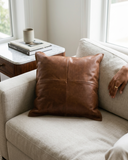 Sophie Classic Quad-Panel Brown Leather Pillow Cover & Insert