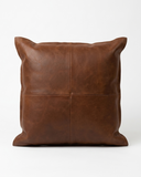 Sophie Classic Quad-Panel Brown Leather Pillow Cover & Insert