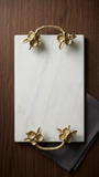 Claire Gold Floral Handle Rectangle White Marble Tray (15"x9"x2.5")