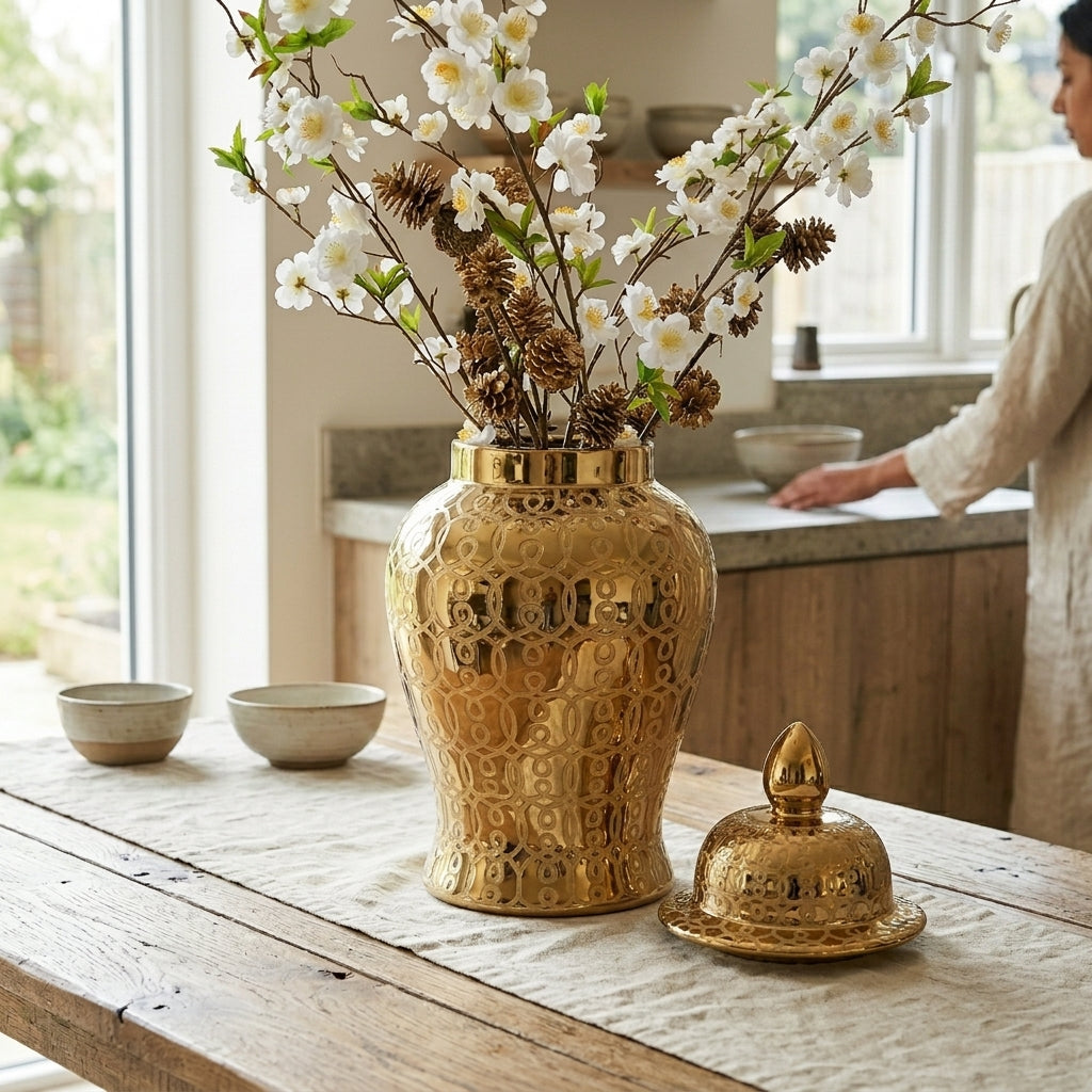Hudson Gold Ceramic Scroll Ginger Jar (Multiple sizes) – Noori Rug
