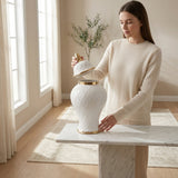 Lincoln White/ Gold Ginger Jar 8"x8"x17"