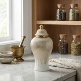 Eliott White/ Gold Ginger Jar 12"X 6" X6"