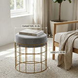 Mia Round Velvet Accent Stool with Gold Metal Cage Base, (Multiple Colors)
