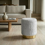 Liam Faux Fur Round Vanity Ottoman, (Multiple Colors)