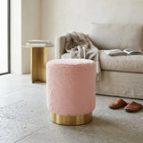 Liam Faux Fur Round Vanity Ottoman, (Multiple Colors)