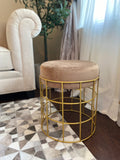 Mia Round Velvet Accent Stool with Gold Metal Cage Base, (Multiple Colors)