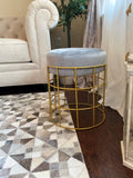 Mia Round Velvet Accent Stool with Gold Metal Cage Base, (Multiple Colors)