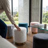 Liam Faux Fur Round Vanity Ottoman, (Multiple Colors)