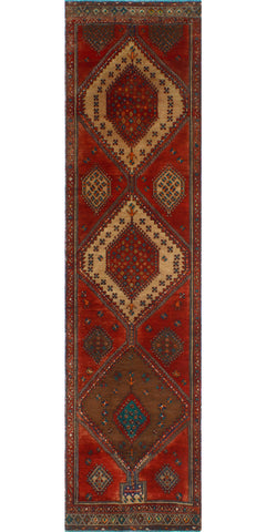 Fine VTG Bates Red/Brown Runner, 2'9" x 14'10"