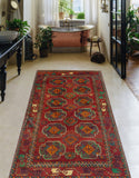 Fine VTG Aldric Red/Green Runner, 3'4" x 5'10"