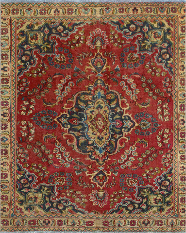 Vintage Arman Red/Beige Rug, 4'9" x 5'9"