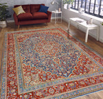 Fine VTG Ajer Blue/Red Rug, 9'9" x 12'7"