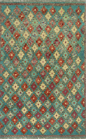 Balochi Aelfric Lt. Green/Purple Rug, 3'3" x 5'1"