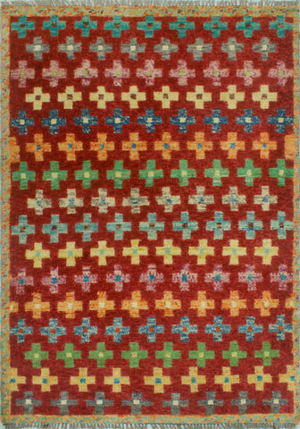 Balochi Afi Red/Green Rug, 3'4" x 5'1"