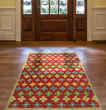 Balochi Afi Red/Green Rug, 3'4" x 5'1"