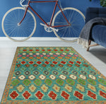 Balochi Ahriman Blue/Gold Rug, 3'4" x 4'9"