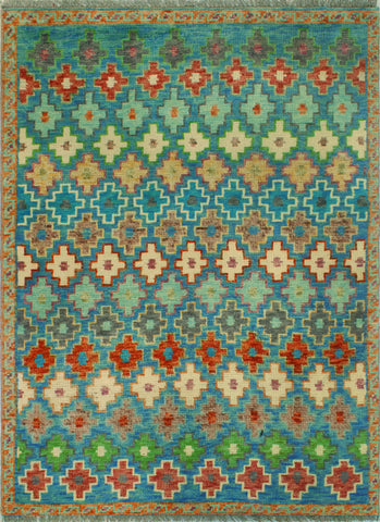 Balochi Aethelbe Blue/Rust Rug, 3'2" x 4'11"