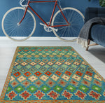 Balochi Aethelbe Blue/Rust Rug, 3'2" x 4'11"