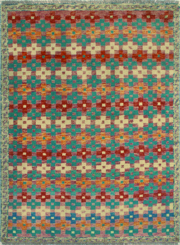 Balochi Afaf Lt. Green/Rust Rug, 3'4" x 4'10"