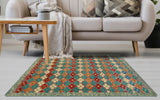 Balochi Afaf Lt. Green/Rust Rug, 3'4" x 4'10"