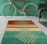 Balochi Adolphus Green/Beige Rug, 3'5" x 4'10"