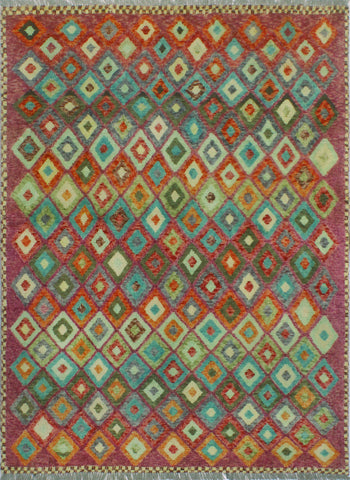 Balochi Adelma Purple/Lt. Green Rug, 4'10" x 6'6"