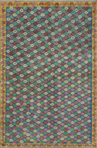 Balochi Ainagul Blue/Gold Rug, 3'11" x 6'0"