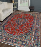 Fine VTG Felabeor Red/Navy Rug, 7'6" x 11'1"