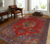 Fine VTG Jerome Red/Navy Rug, 6'3" x 9'8"