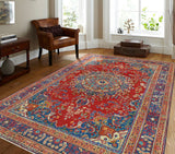 Fine VTG Ghazaleh Red/Navy Rug, 6'3" x 9'7"