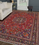 Fine VTG Taran Red/Navy Rug, 7'9" x 10'9"