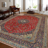 Fine VTG Ghafoor Red/Navy Rug, 9'9" x 13'2"