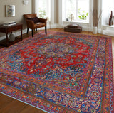 Fine VTG Esmerald Red/Navy Rug, 9'5" x 12'1"