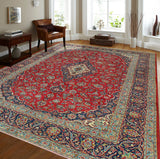 Fine VTG Aneli Red/Navy Rug, 9'7" x 12'6"