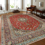 Fine VTG Akhas Red/Navy Rug, 10'0" x 13'3"