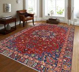 Fine VTG Lawson Red/Navy Rug, 5'10" x 9'3"