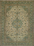 Super VTG Ghasseda Ivory/Green Rug, 8'5" x 11'5"